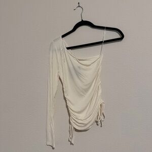 Le Lis Ruched One-Shoulder Blouse cream tan